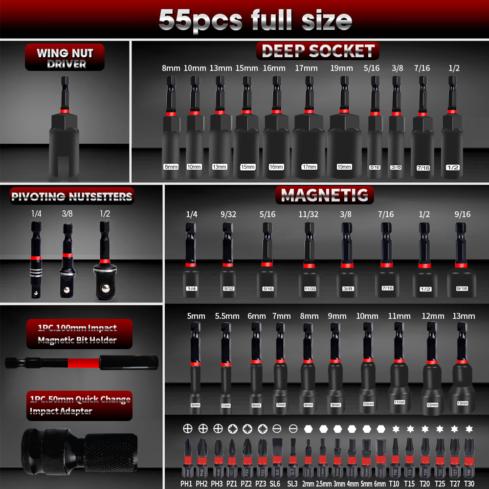 55PCS Magnetic Impact Nut Driv - Power Tools For Sale ulasan dan harga